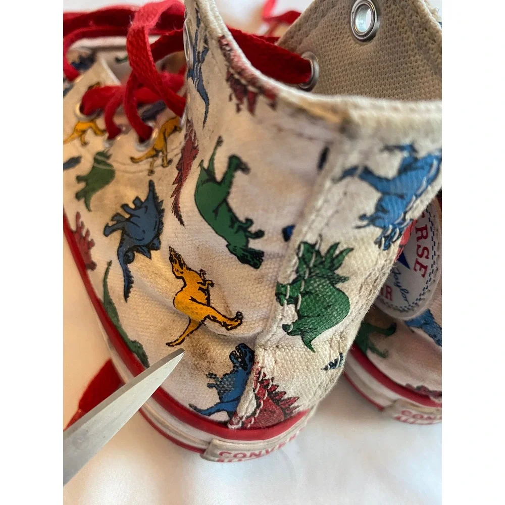 Converse Youth Dinosaur Print Playful High Top Sneakers Retro White Red